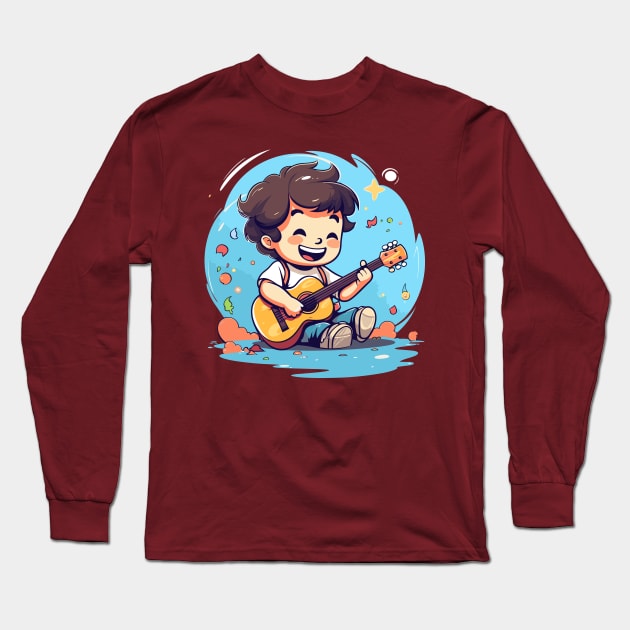 happy kid playing a guitar v6 Long Sleeve T-Shirt by H2Ovib3s